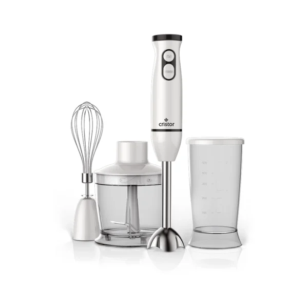 Bras Mixeur 3 en 1 CRISTOR Bras mixeur, Hachoir et Bras Fouet -500 W- 500 ML – Blanc_Gris HB-K55BN